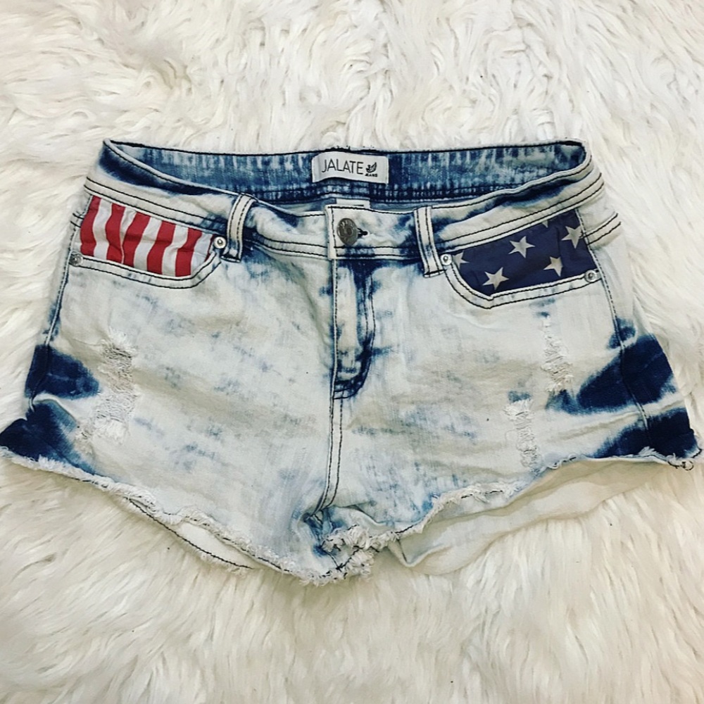 American flag JALATE jean shorts light worn wash